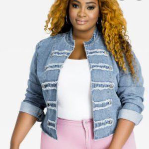 ASHLEY STEWART Frayed Button Long Sleeve Mandarin Jean Jacket Women's 22/24 EUC!